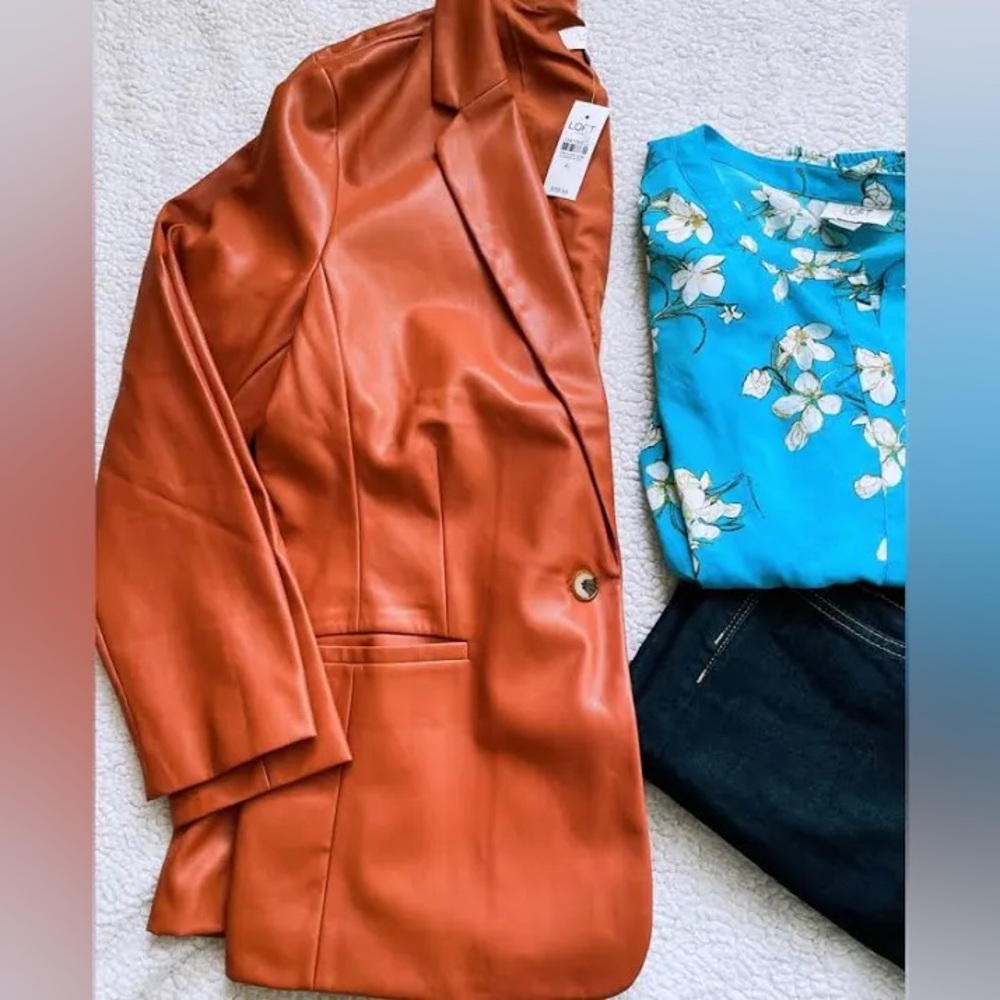 LOFT Tan Faux Leather Blazer Jacket